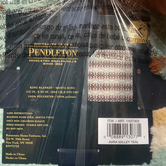 Pendleton King Size Blanket Sherpa Fleece Blue & Brown Multi Color NEW - Picture 7 of 8